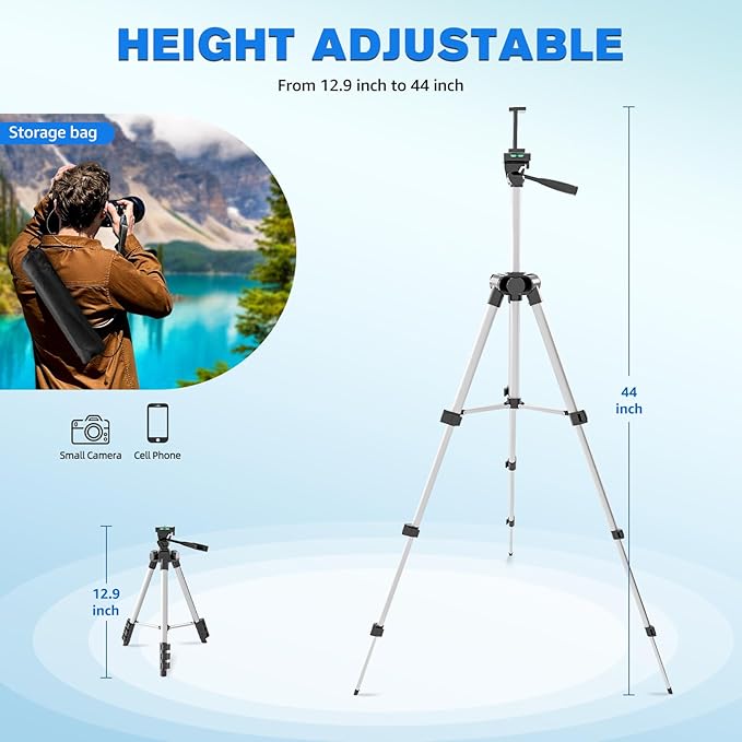 Phone Tripod, Lusweimi 44-inch iPhone Tripod with Phone Holder Mount/Wireless Remote for Ringlight/Camera/Webcam/GoPro, Tabletop Lightweight Stand for iOS/Android/Smartphone