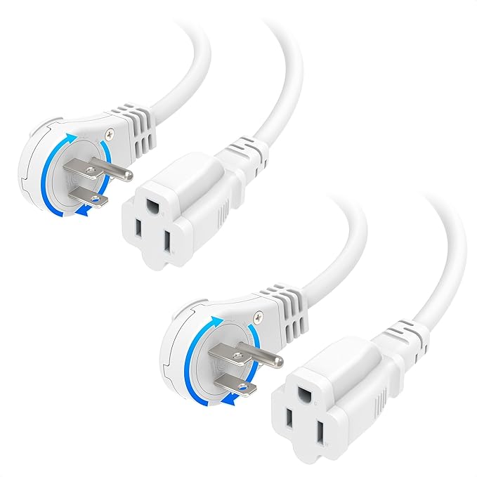 [ETL Listed] Cable Matters 2-Pack 16 AWG 360° Rotating Flat Plug Extension Cord - 6ft, 13A/1625W, Low Profile 3 Prong Power Extension Cords, NEMA 5-15P to NEMA 5-15R, White