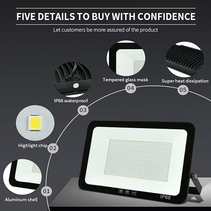 4Pack LED Flood Light Outdoor,50W LED Work Light 5500lmwith 6FT US Plug,IP66 Waterproof Exterior Security Lights,6000K Daylight White Outside Floodlights Slim Design for Playground Yard