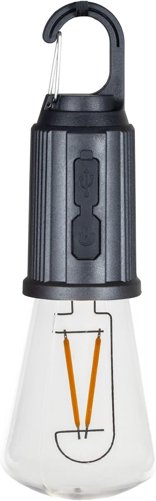 2-Pack Rechargeable Camp Light, Warm White LED Conical Bulb, Battery Powered with USB-C, Shatterproof Globe on Carabiner, 3 Brightness Levels