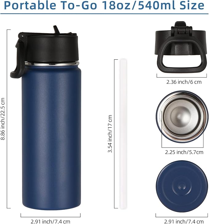 Volhoply 18oz Insulated Water Bottle Bulk 8 Pack,Kids Stainless Steel Water Bottles with Straw Lid,Wide Mouth Reusable Metal Cups,Double Wall Vacuum Sports Flask For Cold Drink(Eight Color,8 Set)