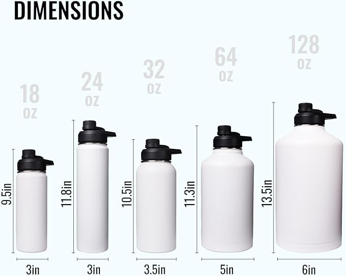 Fijinhom 32 oz Insulated Water Bottle with Handle, 304 Stainless Steel Water Bottles with Wide Mouth, Double Wall Vacuum Sports Water Bottle, BPA Free, Keep Cold and Hot, White