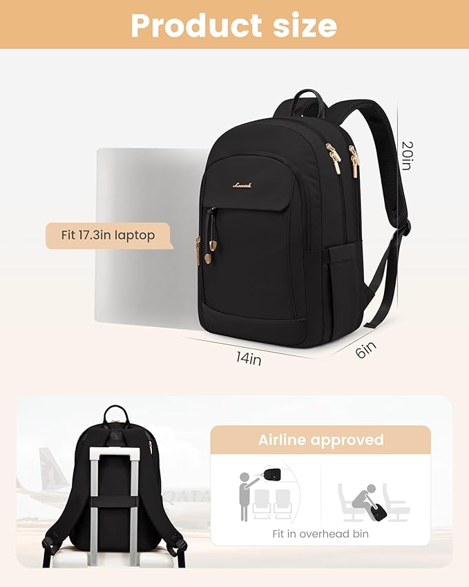 LOVEVOOK Laptop Backpack for Women, 15.6 Inch Waterproof Work Backpack with Laptop Compartment, Large Capacity Casual Daypack for Travel College Business, Black