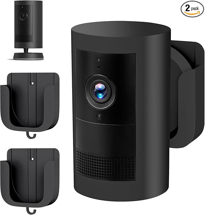 No Drill Wall Mount for Ring Outdoor Cam Plus, Easy Installation with Strong Adhesive Tape or Screws, Indoor Camera Mount for Ring Camera, 2Pack, Black