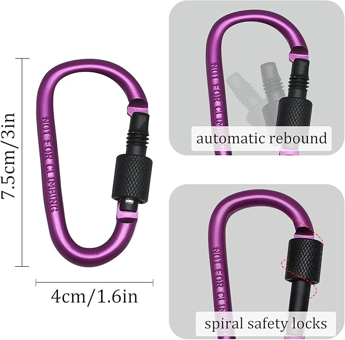 6 Pack Small Locking Carabiner, 3 Inch Aluminum D-Shape Snap Hook with Screw Gate for Hiking, Camping, Fishing&Backpack(Not for Climbing)
