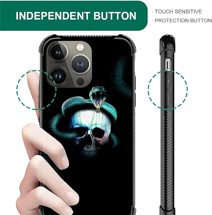 for iPhone 14 Pro Case, Skeleton Winding Snake Pattern Graphic Design Girl Boy Soft Silicone Hard Acrylic Shock Protection for iPhone 14 Pro