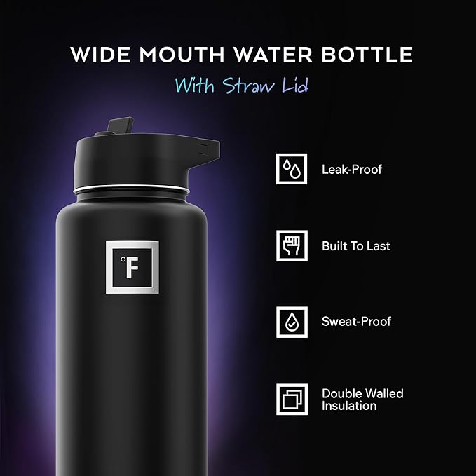 IRON °FLASK Camping & Hiking Hydration Flask with Straw, Wide Mouth Insulated Stainless Steel Sports Water Bottle - 32 oz Cotton Candy