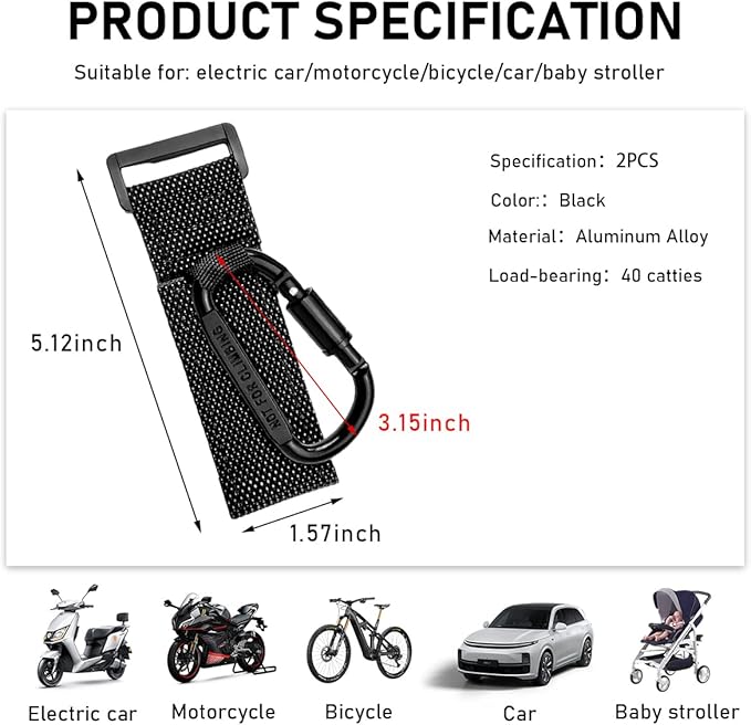 KVAEY 2 Pack Multipurpose Hook for Hanging Helmet, Goggle, Headsets, Durable Carabiners, Roll Bar Accessory Hook Hanger (Black)