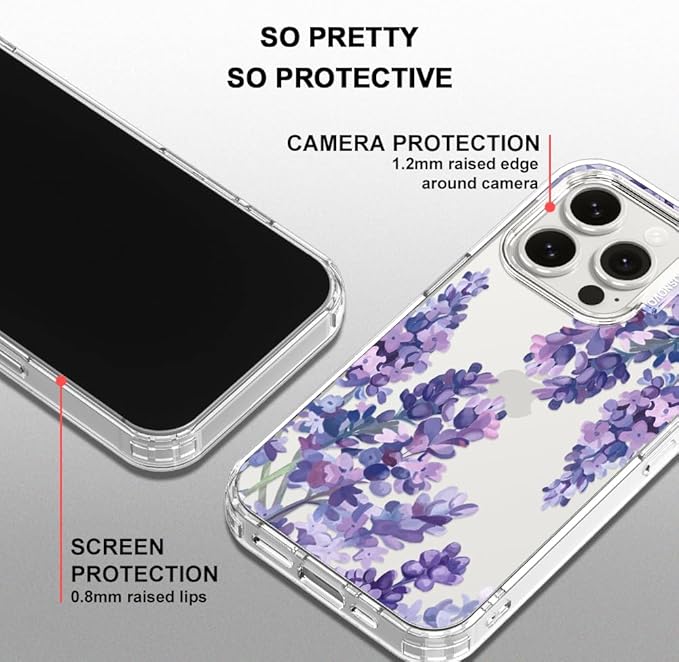 MOSNOVO Case for iPhone 15 Pro, [Buffertech 6.6ft Military-Grade Drop Protection] [Anti Peel Off Tech] Clear TPU Bumper Phone Case Cover Design - Lavender