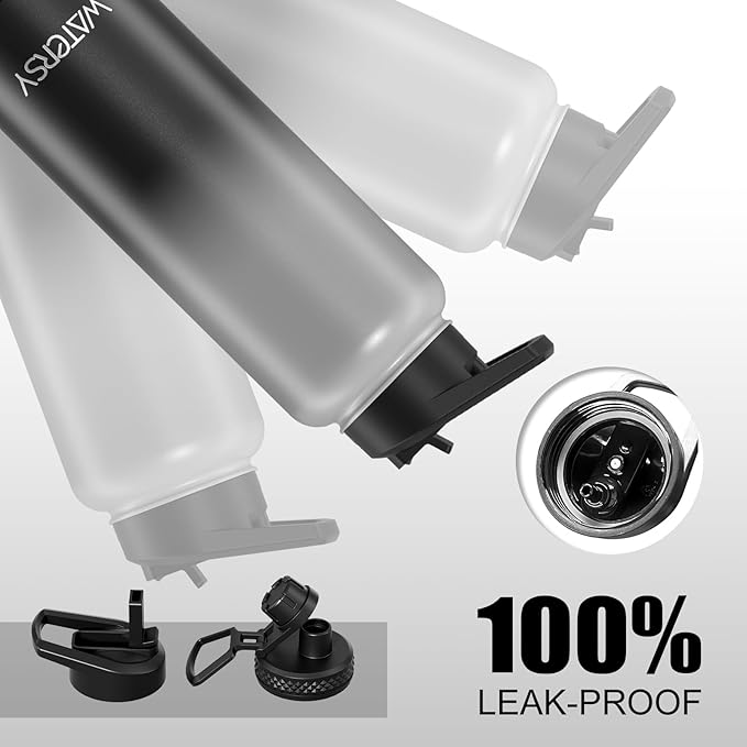 40oz Insulated Water Bottle (Cold for 48 Hrs),BPA Free&Leak Proof,Stainless Steel Water Flask,Water Jug with Straw Spout Lids for Gym,Hiking,Travel,Grey Black