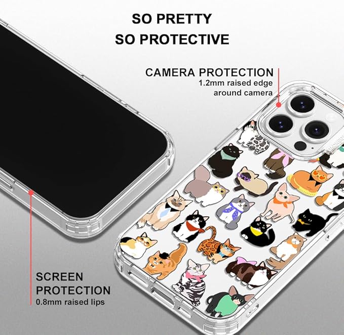 MOSNOVO Case for iPhone 14 Pro Max, [Buffertech 6.6ft Military-Grade Drop Protection] [Anti Peel Off Tech] Clear TPU Bumper Phone Case Cover Design - Cute Cats