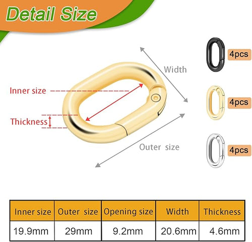 12Pack 3/4 Inch Small Oval Keyring, Metal Tiny Carabiner Spring Snap Hooks Clip for Paracord Keychain Lanyard, Car Key Rings, Pets Collar Buckles, Purse Keychain Replacement (Assorted)