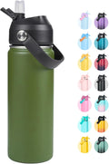 Fijinhom 18oz Insulated Stainless Steel Water Bottle, Wide Mouth Double Wall Vacuum, Silicone Straw, Sweat & Leak Proof, BPA Free Insulated Water Flask for Travel, Keep Cold 24h Hot 12h, Green