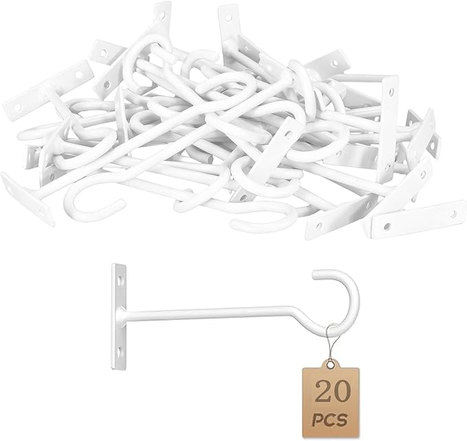 Plant Hooks 20Pack 6inch Hanging Bracket Metal Wall Hook,Anti-Rust Indoor Outdoor White