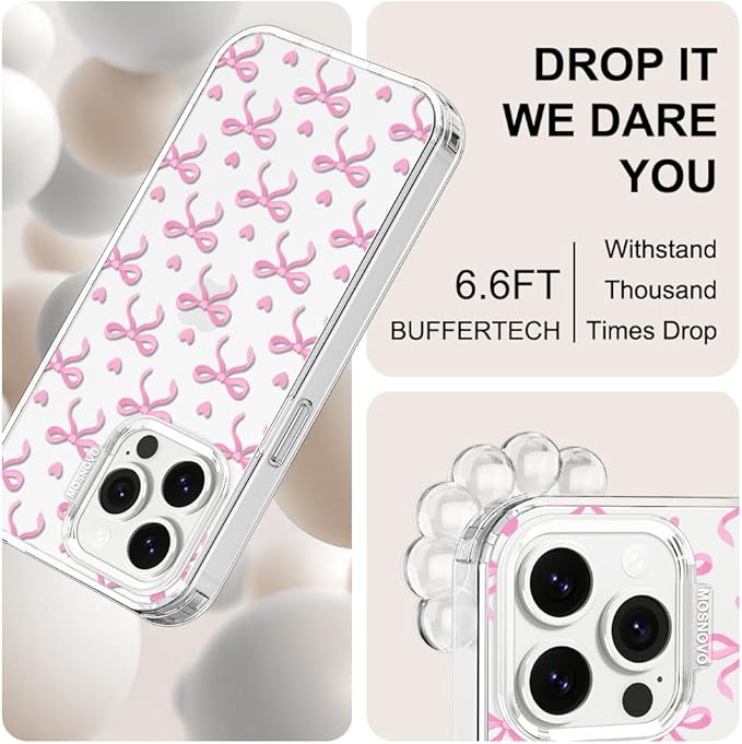MOSNOVO Case for iPhone 14 Pro Max, [Buffertech 6.6ft Military-Grade Drop Protection] [Anti Peel Off Tech] Clear TPU Bumper Phone Case Cover Design - Bowtiful Love