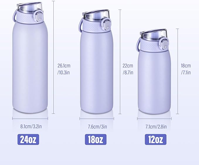 Insulated Water Bottle 18 oz with Dustproof Lid, Carry Handle & Tea Infuser, BPA-Free & Leakproof, Stainless Steel Water Bottles Ideal for Fitness, Hiking, Office & Outdoor Use （Light Purple ）