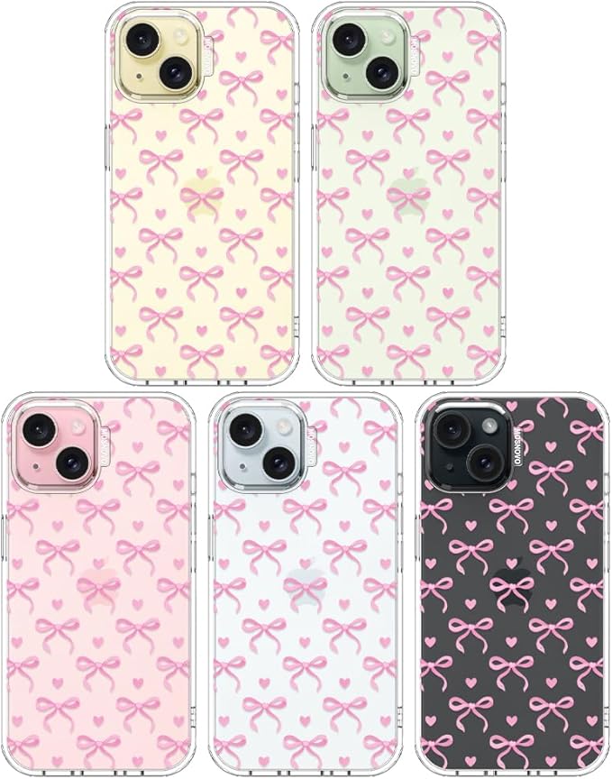 MOSNOVO Case for iPhone 15 Plus, [Buffertech 6.6ft Military-Grade Drop Protection] [Anti Peel Off Tech] Clear TPU Bumper Phone Case Cover Design - Bowtiful Love