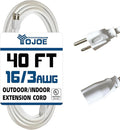 YOJOE Indoor Outdoor Extension Cord, 3 Prong 13A Weatherproof Power Cord, 16 Gauge Heavy Duty 40 ft White Extension Cord for Garage, Garden and Home, 16/3 SJTW UL Listed