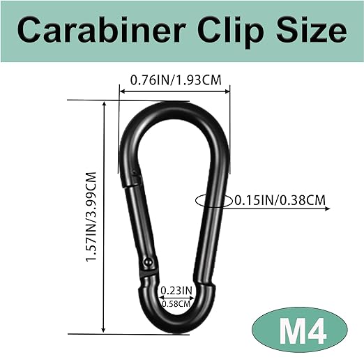 Black Carabiner, Heavy Duty Galvanized Steel Spring Snap Hook Carabiner Clips with 120LBS Holding Capacity, Ideal for Outdoor, Hammock, Swing and Travel (50PCS M4 1.6Inch)