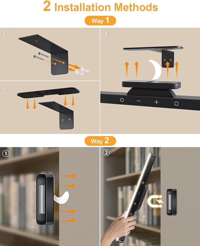 WILLED 3W Picture Lights for Wall, Rechargeable Battery Operated Picture Light, Wireless Wall Light with Remote, Dimmable & Timer Art Lighting for Paintings Wireless, Magnetic Gallery Light, Black