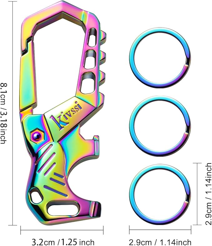 Kivssi Heavy duty metal keychains, Carabiner clip Car key chains,Fashion family keychain bottle opener and 3 Key Rings suitable for men and women.(Black+Multicolor)