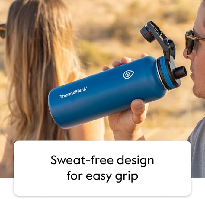 ThermoFlask 32 oz Double Wall Vacuum Insulated Stainless Steel Water Bottle - Reusable with Leakproof Chug & Straw Lids - Keeps Drinks Cold 24 hr/Hot 12 hr - Easy Maintenance - Gym/On-the-Go, Capri