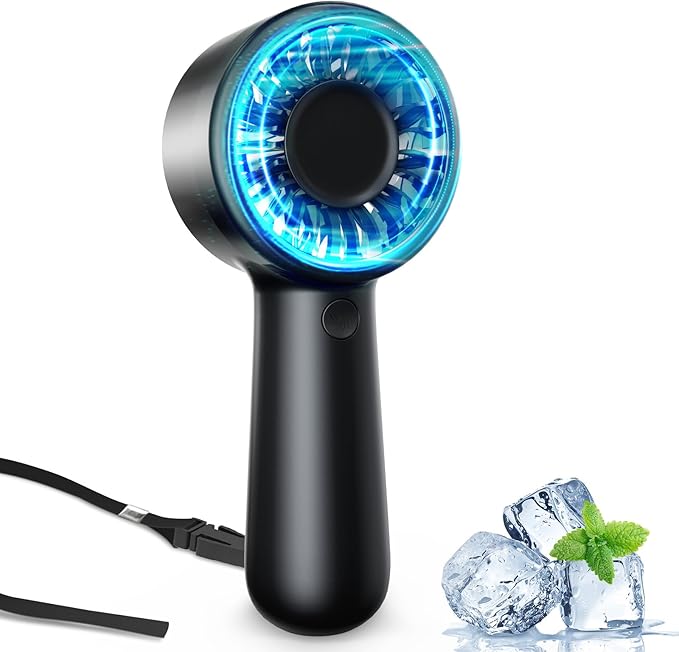 Portable Handheld Fan Personal Small Turbo Hand Fan Powerful, Cooling, Lanyard, USB Rechargeable, 5 Speeds, Makeup, Gifts for Women Men, Kid, Mom, Hot Summer, Travel, Sports, Wedding Use