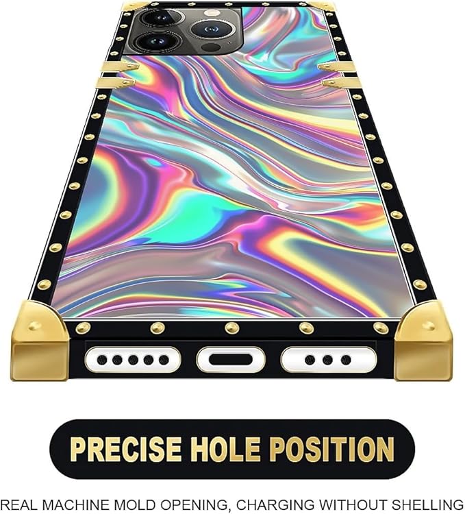 Compatible with iPhone 15 Pro Case, Holographic Abstract Iridescent Textures Luxury Golden Decoration for Girl Women Soft TPU Shockproof Protective Hard PC Back for iPhone 15 Pro