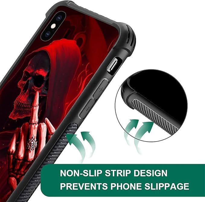 for iPhone X/Xs Case, Gestures Funny Skull Pattern Graphic Design Girl Boy Soft Silicone Hard Acrylic Shock Protection for iPhone X/Xs