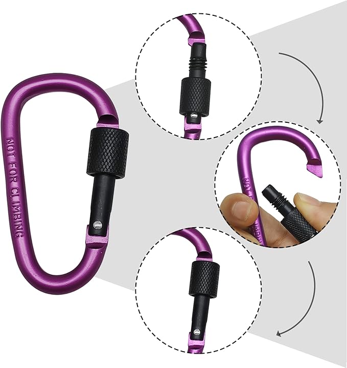 6 Pack Small Locking Carabiner, 3 Inch Aluminum D-Shape Snap Hook with Screw Gate for Hiking, Camping, Fishing&Backpack(Not for Climbing)