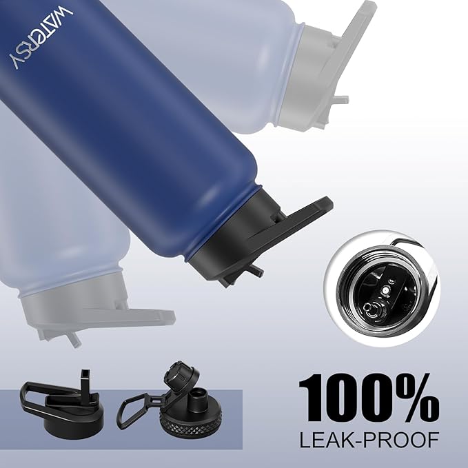 32oz Insulated Water Bottle (Cold for 48 Hrs),BPA Free&Leak Proof,Stainless Steel Water Flask,Water Jug with Straw Spout Lids for Gym,Hiking,Travel,Deep Blue