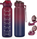 SLUXKE Insulated Water Bottle 17oz with 2Lids(Straw Lid & Spout Lid), 500ml Double Walled Water Bottle with Time Marker, Stainless Steel Metal Flask for Fitness, Gym and Outdoor RED BLACK
