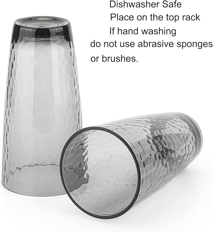 KOXIN-KARLU Hammered 26-ounce Plastic Tumbler Acrylic Glasses, set of 12 Smoky Grey