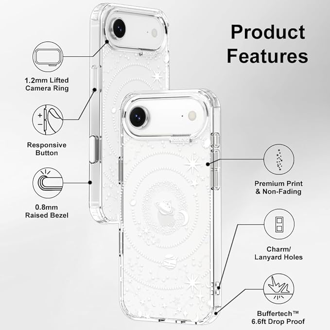 MOSNOVO for iPhone Air Case | Military Grade 6.6ft Drop Tested | Camera Control | Clear with Galaxy Design