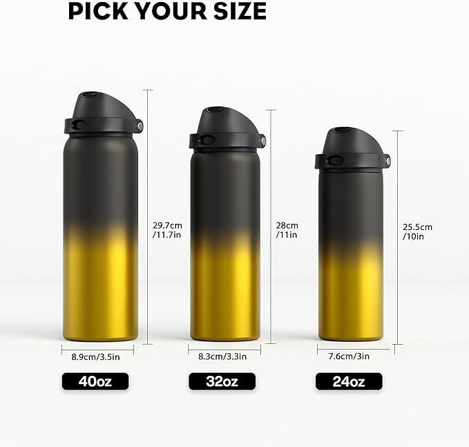POWCAN 24 oz Insulated Water Bottle: 2-in-1 Lid with Push-Button Spout & Quick-Flip Straw, Leakproof, Cold 24Hrs, Car Cupholder Friendly, Stainless Steel Cup for Sports, School, Travel, Camping (King)