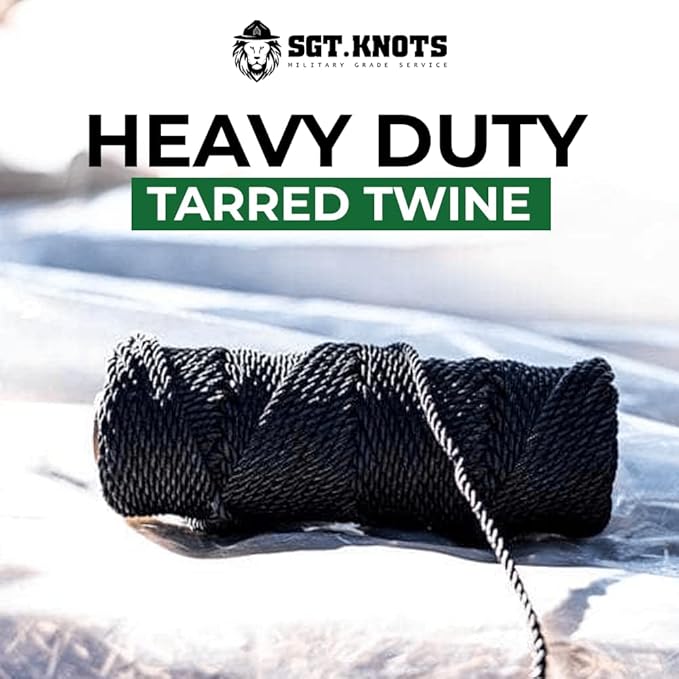 SGT KNOTS Tarred Twine - 100% Nylon Bank Line for Bushcraft, Netting, Gear Bundles, Construction, Lacing Twisted Cord, Weatherproof #36-1/4 lb (120 ft)