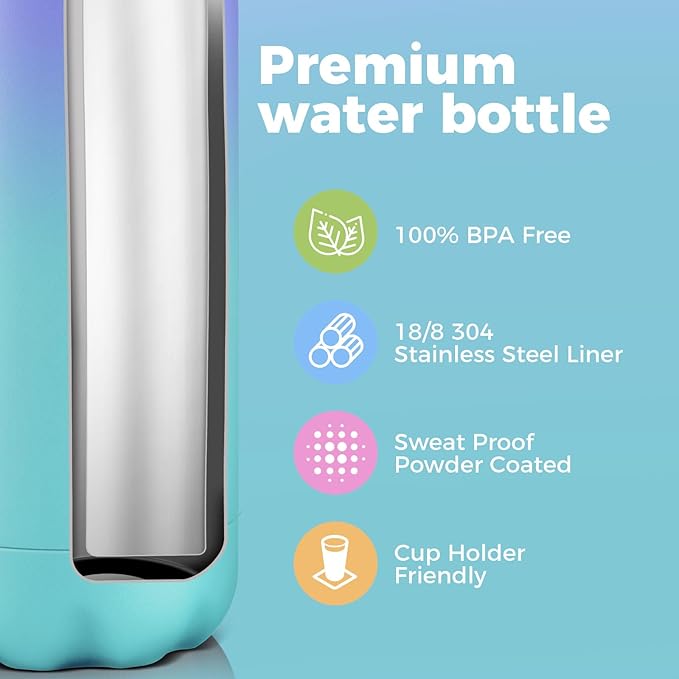 Volhoply 17oz Insulated Water Bottles MultiPack, BPA Free Water Bottle for Kids, Gym, Travel, Sports, Available in Packs of 1, 4, or 8（Purple Blue,4 Pack）