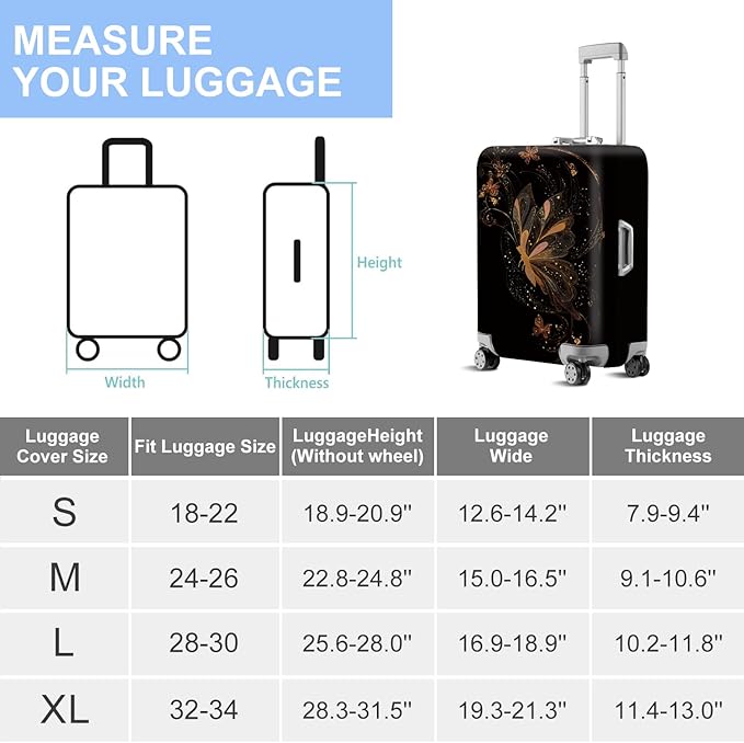 ANNA QUEEN Gold Butterfly Travel Luggage Cover -Stretchable Airplane Suitcase Protector Sleeve,Universal Washable Fit for 32-34 Inch Checked Baggage,Water Resistant Durable Luggage Protector