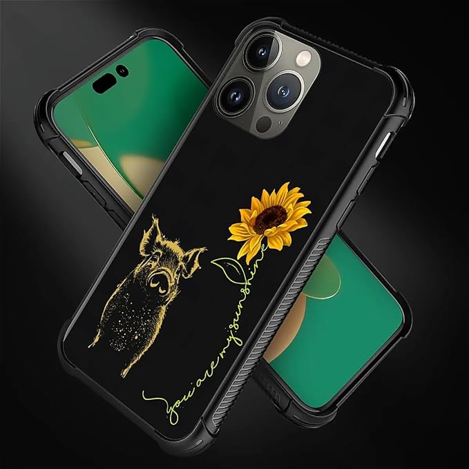 for iPhone 14 Pro Case, Pig Sunflower Yellow Sunshine Pattern Graphic Design Girl Boy Soft Silicone Hard Acrylic Shock Protection for iPhone 14 Pro