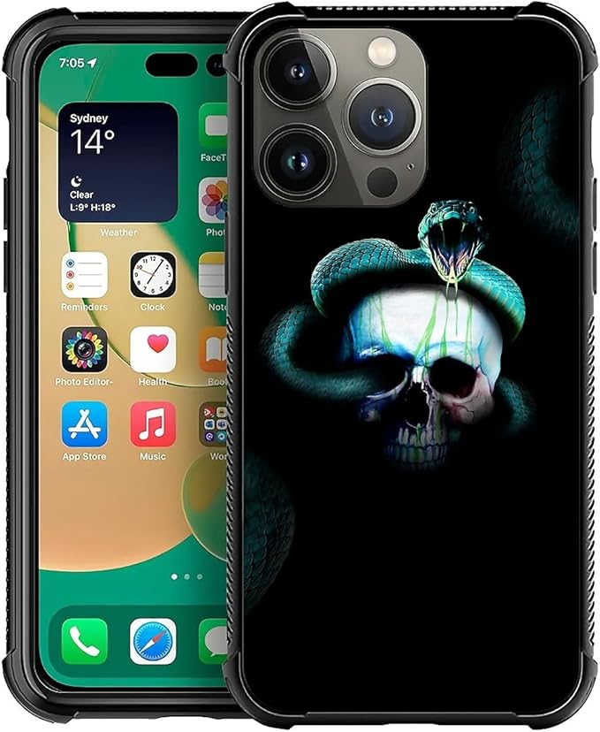 for iPhone 12 Pro Max Case, Skeleton Winding Snake Pattern Graphic Design Girl Boy Soft Silicone Hard Acrylic Shock Protection for iPhone 12 Pro Max