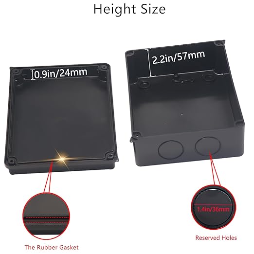 Project Box IP65 Waterproof Dustproof Junction Boxes ABS Plastic DIY Electronic Case, Indoor & Outdoor Electrical Box Power Cord Enclosure Black 200x155x80mm 2pcs