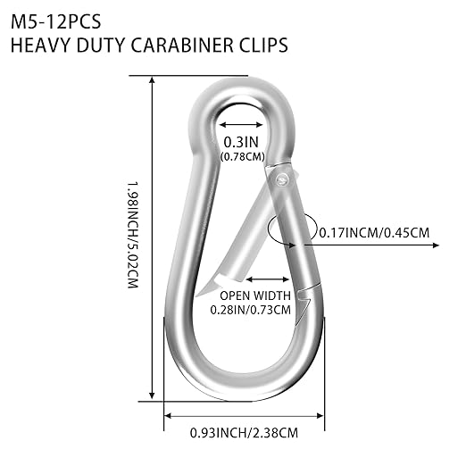 Carabiner, Heavy Duty Galvanized Steel Spring Snap Hook Carabiner Clips with 220LBS Holding Capacity, Ideal for Outdoor, Hammock, Swing and Travel (M5 2Inch, 12PCS)