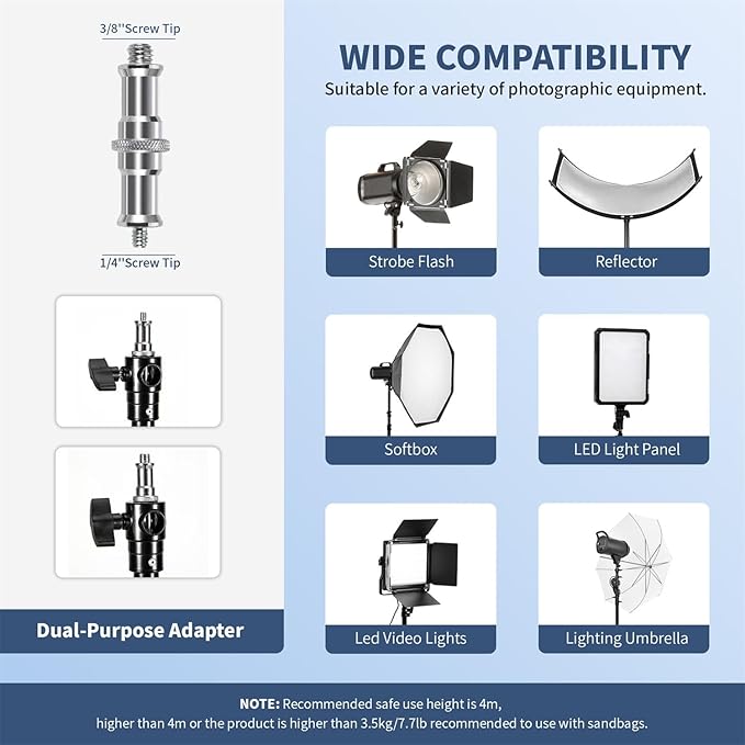 Kate 2 Pack Heavy Duty Light Stand Tripod - 15.7ft Air Cushioned Aluminum Alloy Lighting Stand with Tripod, 2 Sandbags & 1/4"-3/8" Adapter, 9.46lb Load for Studio/Indoor/Outdoor Video Photography