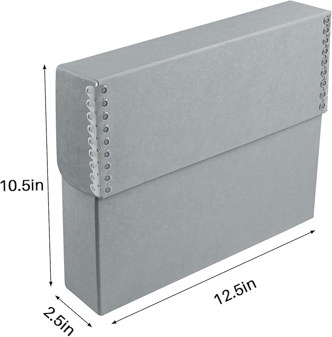 Lineco Archival Document Storage Box with Metal Edge, Acid-Free Gray Boxboard, Organize and Store Files, Prints, Photos, Letter-Sized Case 12.5" x 10.5" x 2.5" Wide, Pack of 2