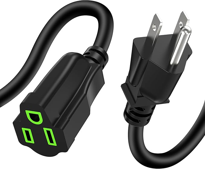 Power Extension Cord 10FT, 3 Prong Grounded Electric Extension Cable Outlet Saver, Single Outlet, Outside, Heavy Duty, Waterproof, Flexible, 16AWG, SJTW, 13A 125V, Outdoor & Indoor Power Wire (Black)