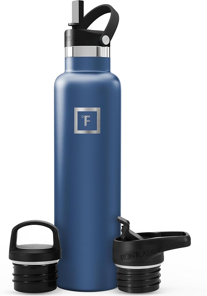 IRON °FLASK Camping & Hiking Hydration Flask with Straw, BPA-Free Insulated Stainless Steel Sports Water Bottle - 24 oz Twilight Blue