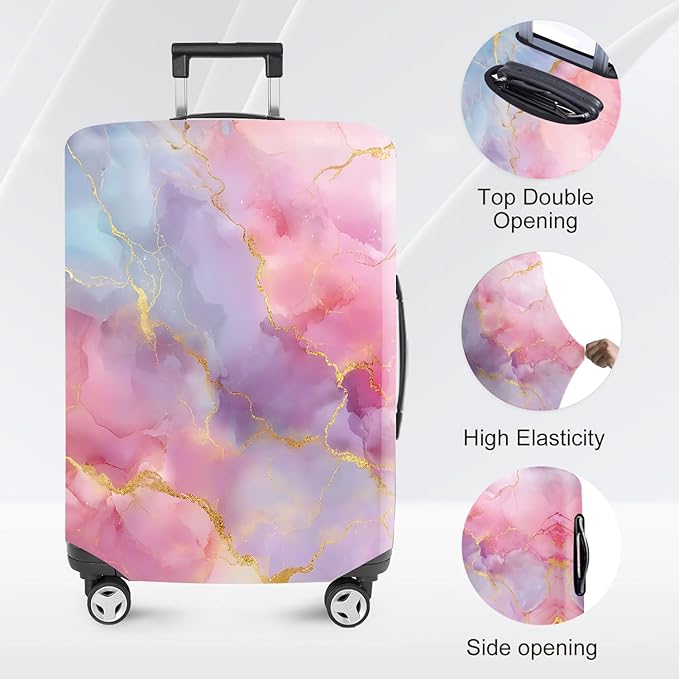 ANNA QUEEN Pink Marble Travel Luggage Cover -Stretchable Airplane Suitcase Protector Sleeve,Universal Washable Fit for 20-37 Inch Checked Baggage,Water Resistant Durable Luggage Protector