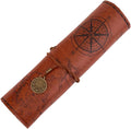 GORGECRAFT Canvas PU Leather Pencil Bag Strap Vintage Treasure Map Compass Pattern Pen Case Holder Cover Rollup Retro Pen Bag Wrap Roll up Portable Stationery Pouch with Alloy Charming Sandy Brown
