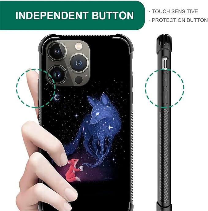 for iPhone 13 Pro Max Case, Galaxy Fox Wolf Pattern Graphic Design Girl Boy Soft Silicone Hard Acrylic Shock Protection for iPhone 13 Pro Max