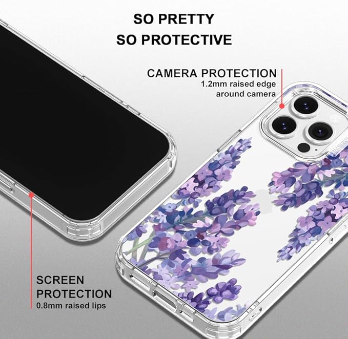 MOSNOVO Case for iPhone 14 Pro Max, [Buffertech 6.6ft Military-Grade Drop Protection] [Anti Peel Off Tech] Clear TPU Bumper Phone Case Cover Design - Lavender